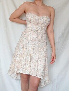 BCBGMaxAzria Cream and Peach Colored Sparkly Corset Strapless Dress